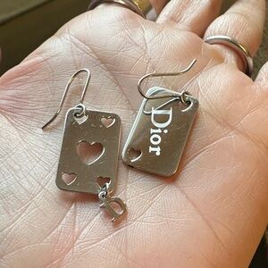 Dior Silver Colored Heart Card via Earrings